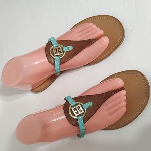 Tommy Hilfiger Turquoise and Brown Thong Sandals sz 6.5